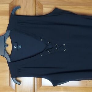 * Iz Byer Black Lace-Up V-Neck Flowy Midi Dress, Size XL, Like New
